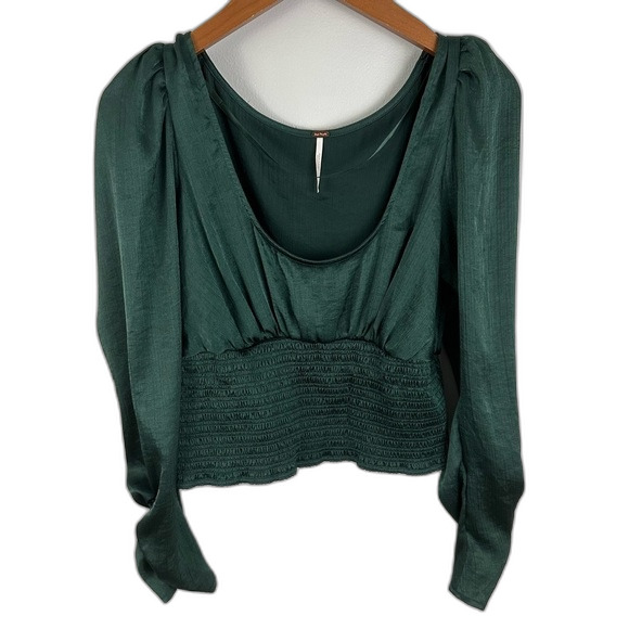 Free People Evergreen Santiago Satin Cropped Blouse Size Medium Sexy Chic - Picture 3 of 16